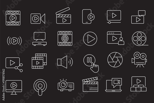 Audio Video set of web icons in line style. Music and Video icons for web and mobile app. Podcast, video media player, radio, song. Vector illustration