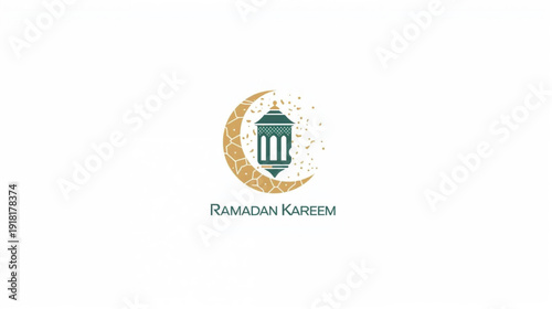 Modern Ramadan Kareem Circular Logo with Crescent and Decorative Lantern