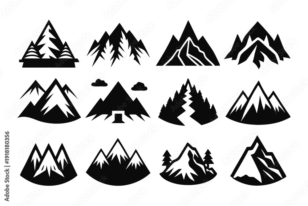 Obraz premium set of mountain icon line art silhouette vector illustration