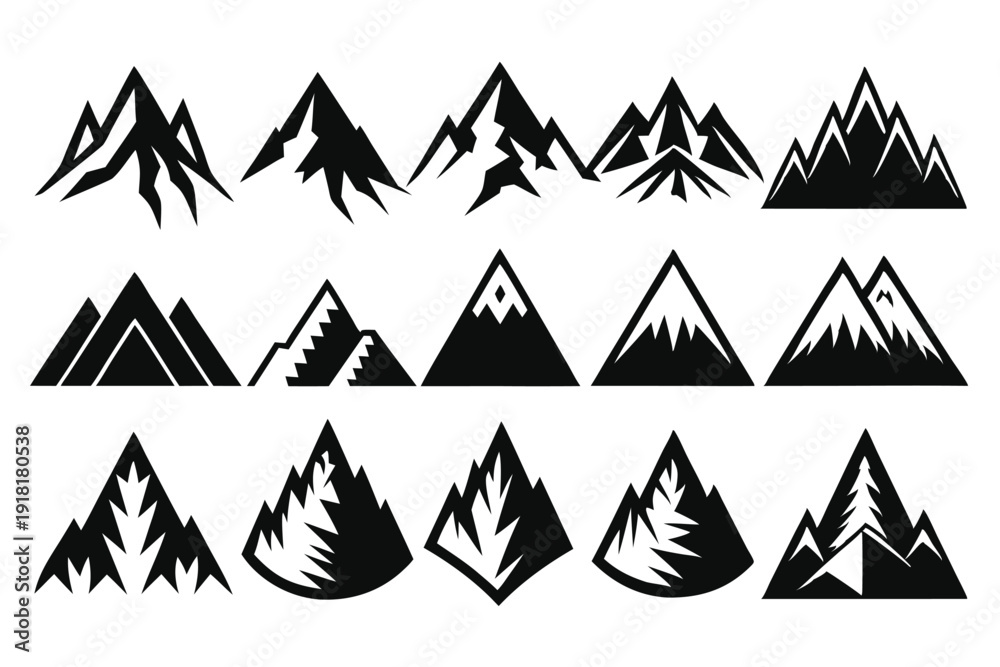 Obraz premium set of mountain icon line art silhouette vector illustration