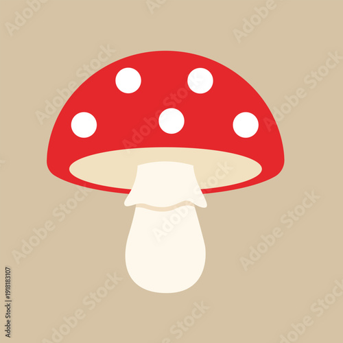Professional Red Amanita Mushroom Flat Design Vector Illustration - Minimalist Toadstool Fungus Icon on Transparent Background