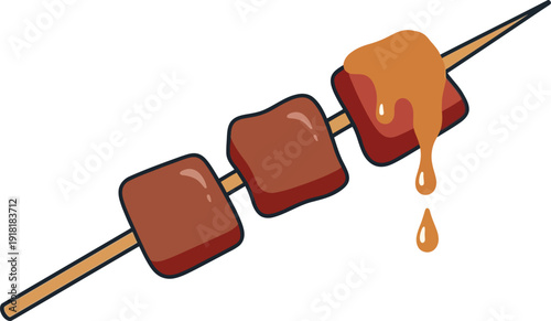 A skewer of grilled meat on a metal stick