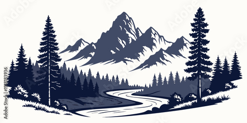 Majestic mountain landscape with dense forest and tranquil lake in the foreground