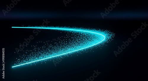 Vibrant blue light trail with sparkling particles in dark space.