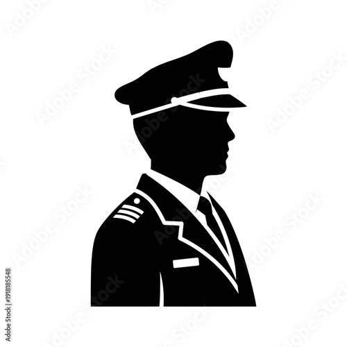 Silhouette of a police officer in uniform, profile view, authority, law enforcement, security