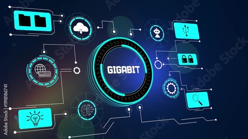 Smart gigabit connectivity and technical communication system. Digital network, cloud computing and high tech solutions