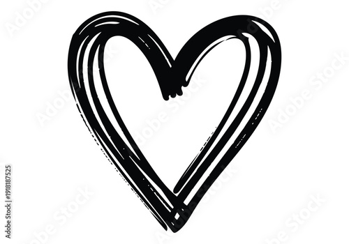 A black hand drawn heart on a with a brush stroke effect