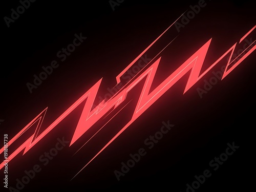 Abstract Red Lightning Bolt Shape on Black Background - Dynamic Energy