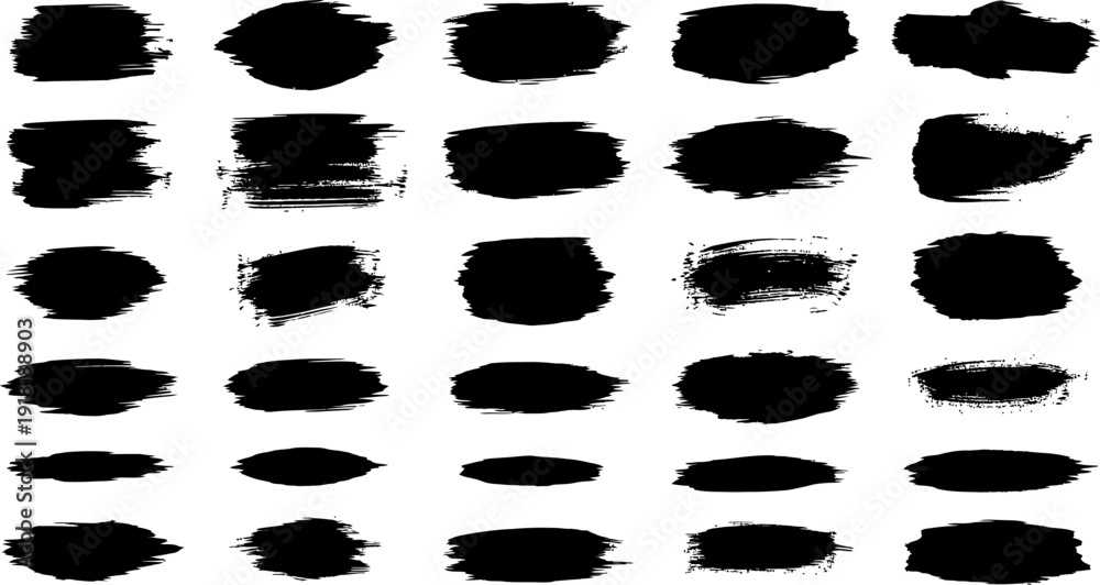 Εκτύπωση καμβά Collection of black brush strokes and smudges on white background