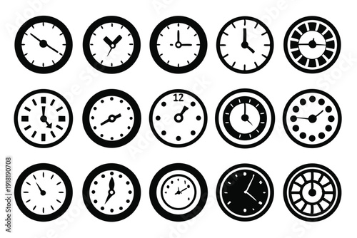 set of clock icon line art silhouette vector illustration