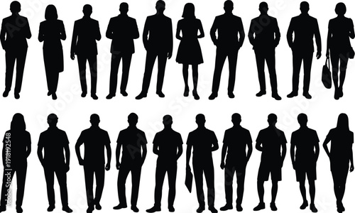 Collection of Adult Silhouettes in Business and Casual Attire adults people