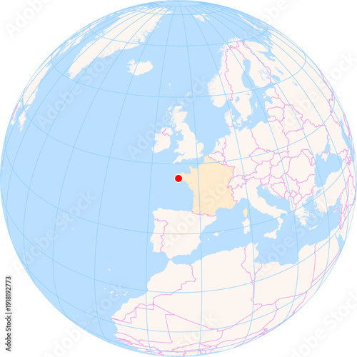 Location Map of Quimper-Cornouaille Airport (Quimper, Finistere, France). IATA-code: UIP. No labels at all.