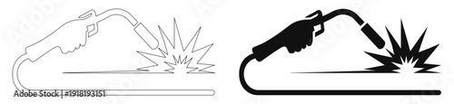 Welding Process Icon with Hand Holding Torch and Spark Sparks