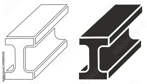 I-Beam Structural Steel Profile Vector Icon for Construction Design