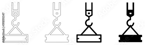 Industrial Crane Hook Lifting Steel Beam Vector Icon Set