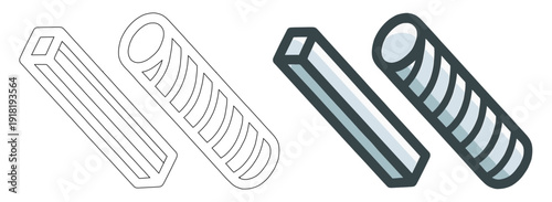 Isometric 3D Geometric Tube and Square Bar Vector Icon Set