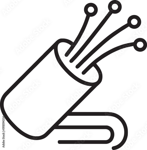 Simple line drawing of a cylindrical object with protruding wires