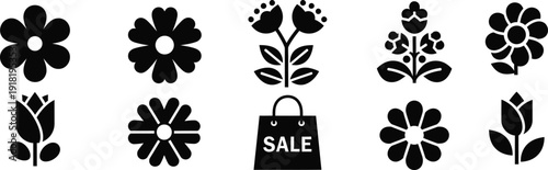 Black and white floral sale icons