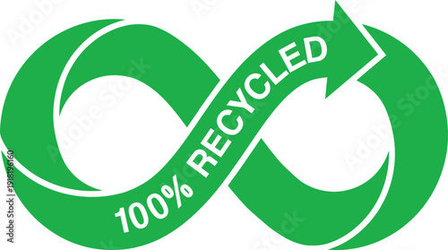 Green 100% Recycled Infinity Symbol Eco Friendly Recycling Loop Arrow Vector