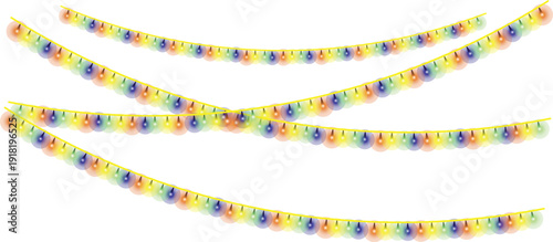 Multicolored festive garland strands on white background