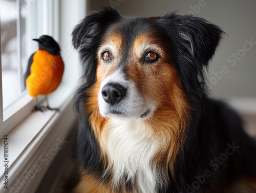 Dog cat bird together