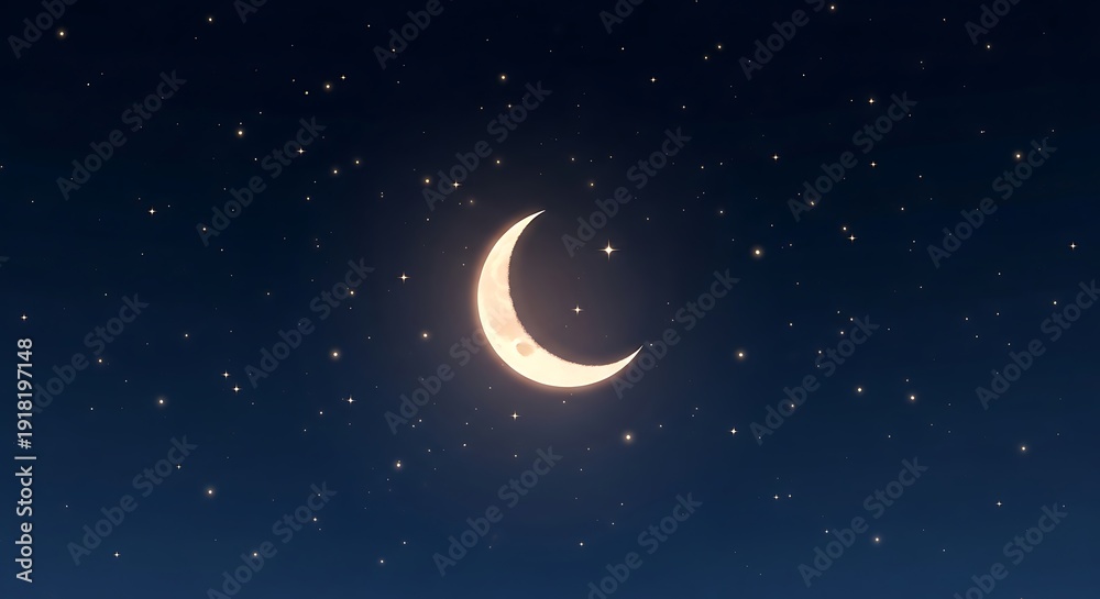 Naklejka premium Glowing crescent moon in a starry night sky with celestial beauty
