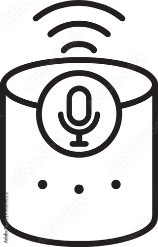 Smart speaker with microphone and wireless signal icon for voice assistant technology