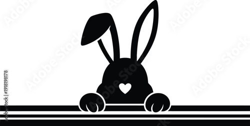 Black silhouette of a cute rabbit with heart shaped marking