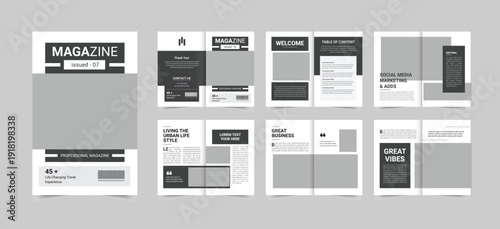 Multipurpose Magazine Layout Template, Black and White Design, Clean Lifestyle Magazine also Magazine Template