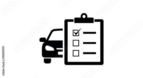 Black silhouette of a car next to a clipboard with a checklist