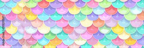 Pastel rainbow mermaid scales seamless pattern background. Cute iridescent texture creating a dreamy fantasy wallpaper for packaging