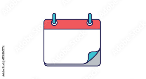 A simple illustration of a red calendar with blue accents and a blank page