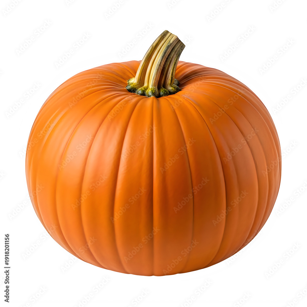 Obraz premium Vibrant orange pumpkin with green stem, isolated on transparent background