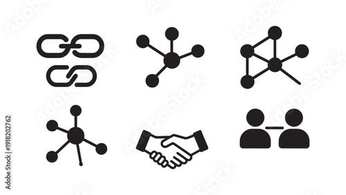 Set of abstract icons representing connection, networking, and collaboration concepts