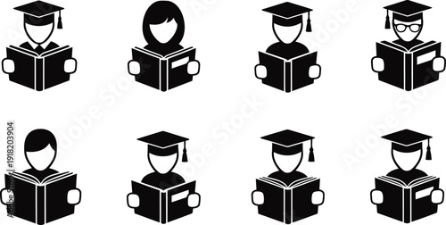Collection of graduation icons representing education and academic achievement from various viewpoints