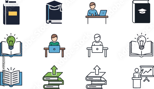 Students engaging in educational activities with books and laptops in a study environment from various viewpoints