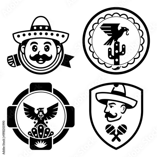Cinco de Mayo Badge Bundle with Eagle Emblems Agave and Maracas Shield