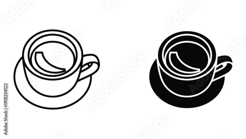 Coffee cups outline and shadow illustration