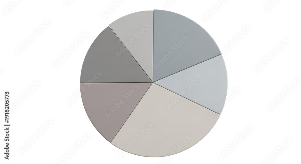 Obraz premium Gray pie chart divided into five sections on white background
