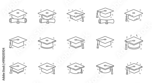 Isometric graduation caps and scrolls set education success ceremony icons