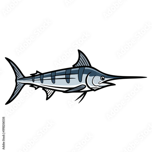 Illustration of a Blue Marlin fish swimming in the ocean.
