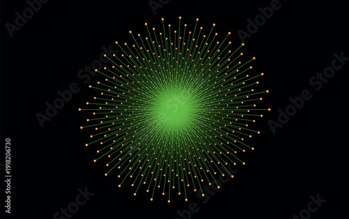 Stunning green radial burst with golden accents on black background, symbolizing energy and innovation