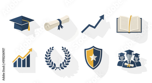 Education and achievement icons graduation diploma growth and knowledge