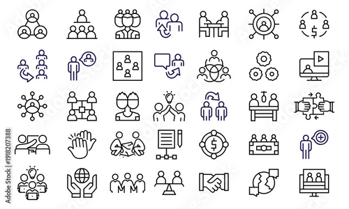 Set of Vector Icons Related to Teamwork. Contains such Icons as Structure, Team, Teamwork, Together, Trust, Unity and more vector .
