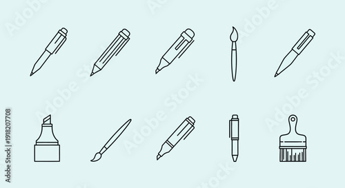 Set of office supplies outlined on light blue background illustration