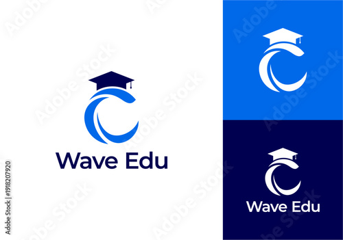 graduation cap icon logo design vector letter C