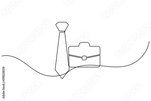 Tie and briefcase continuous one line drawing minimalist business travel or office work illustration