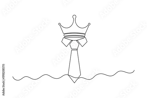 Crown and tie continuous one line drawing minimalist leader or royalty illustration vector