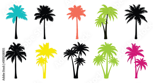Colorful palm tree silhouettes arranged in a grid pattern