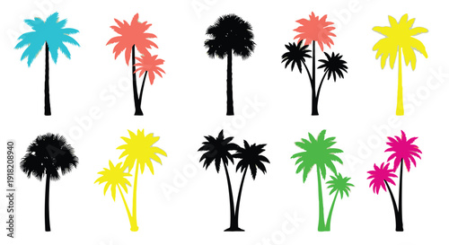 Colorful palm tree silhouettes arranged in a grid pattern